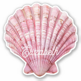 Kust Roze Zeeschelp op Wit Gepersonaliseerd Sticker