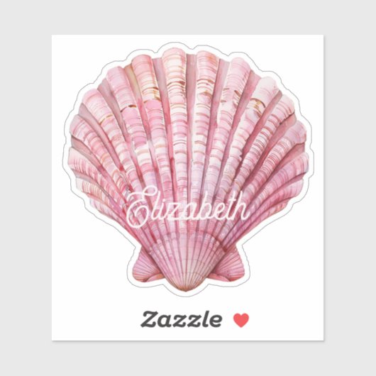 Kust Roze Zeeschelp op Wit Gepersonaliseerd Sticker (Vel)