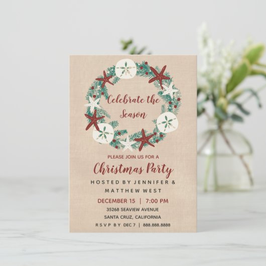 Kust Rustieke Strand Kerstvakantie Feest Kaart (Staand voorkant)