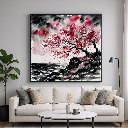 Kust Sakura - Watercolor Stijl Kersenbloesem Poster