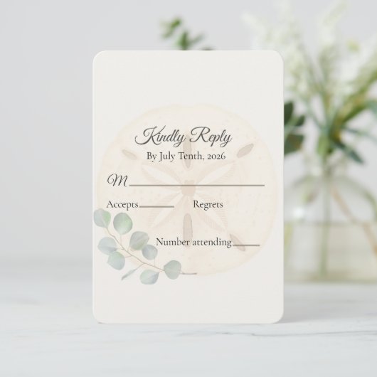 Kust Sand Dollar Huwelijk RSVP Kaartje (Staand voorkant)