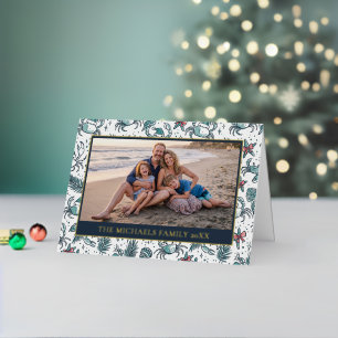 Kust Santa Krab Patroon & Groeten Foto Folie Feestdagenkaart