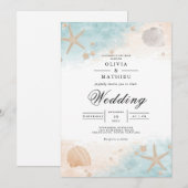 Kust Seashell Bloom Wedding Kaart (Voorkant / Achterkant)