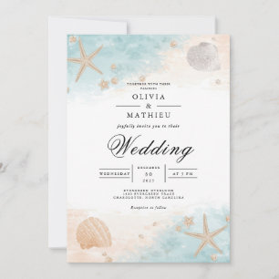 Kust Seashell Bloom Wedding Kaart