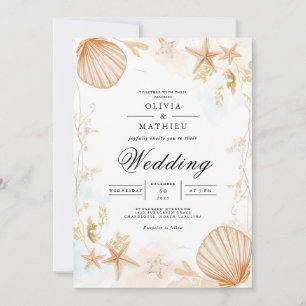 Kust Seashell Botanische Romance bruiloft Kaart