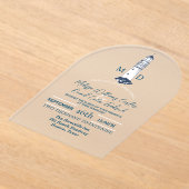 Kust Seaside Beach Nautische vuurtoren bruiloft Acryl Uitnodigingen (Laagn)