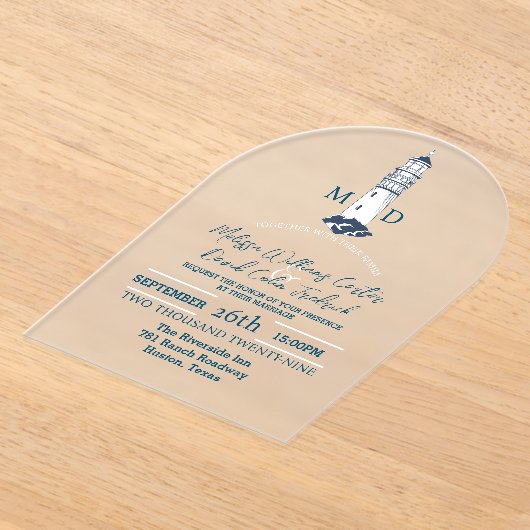 Kust Seaside Beach Nautische vuurtoren bruiloft Acryl Uitnodigingen (Laagn)