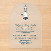 Kust Seaside Beach Nautische vuurtoren bruiloft Acryl Uitnodigingen (Voorkant)