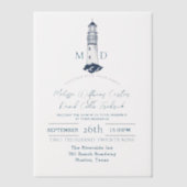 Kust Seaside Beach Nautische vuurtoren bruiloft Vellum Uitnodigingen (Voorkant)