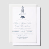 Kust Seaside Beach Nautische vuurtoren bruiloft Vellum Uitnodigingen (Offset)