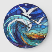 Kust Skies Glas in lood Zeeen Zeemeeuw Oceaan Grote Klok (Voorkant)