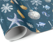 Kust Sneeuwvlokken & Nautische Elementen Cadeaupapier (Rol Hoek)