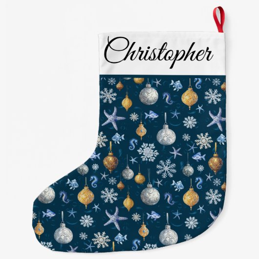 Kust Sneeuwvlokken & Nautische Elementen Grote Kerstsok (Achterkant)