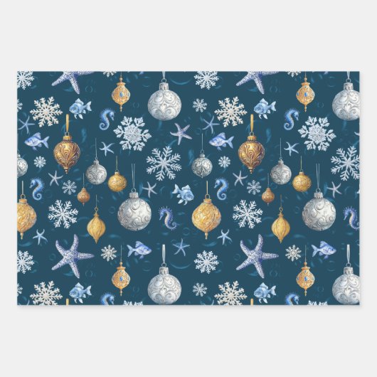 Kust Sneeuwvlokken & Nautische Elementen Inpakpapier Vel (Voorkant)