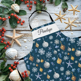 Kust Sneeuwvlokken & Nautische Elementen Patroon Schort