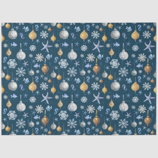 Kust Sneeuwvlokken & Nautische Elementen Patroon Tissuepapier (Voorkant)