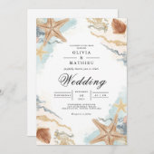 Kust Starfish Waterverf Beach Wedding Kaart (Voorkant / Achterkant)