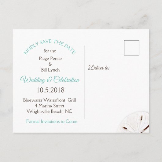 Kust Starfish Wedding Save the Date Briefkaart (Achterkant)