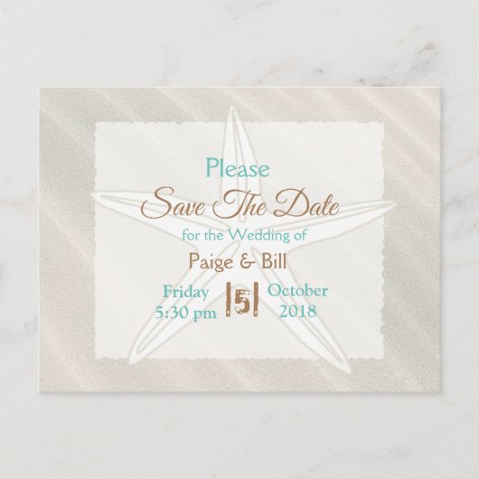 Kust Starfish Wedding Save the Date Briefkaart (Voorkant)