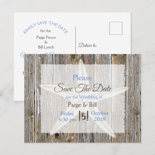 Kust Starfish Wedding Save the Date Briefkaart (Voorkant / Achterkant)