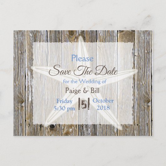 Kust Starfish Wedding Save the Date Briefkaart (Voorkant)