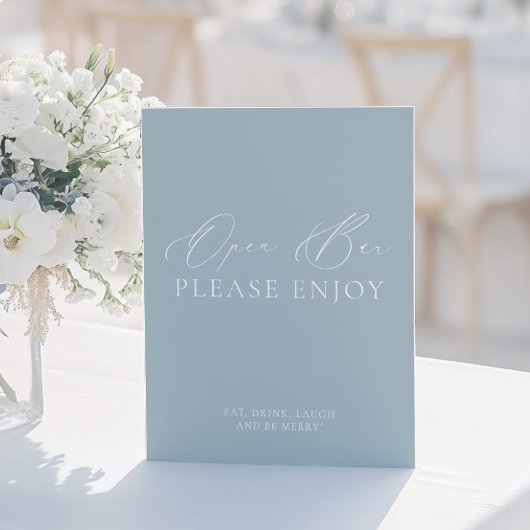 Kust Stoffig Blauw & Wit Open Bar Trouwbord