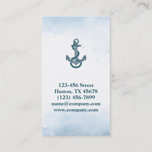 Kust Strand Blauwe Waterverf Schip Anker Nautisch Visitekaartje (Achterkant)