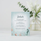 kust | Strand Blauwe Waterverf Trouwgegevens Informatiekaartje (Staand voorkant)