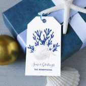 Kust Strand Kerst Marine Blauwe Glitter Cadeaulabel