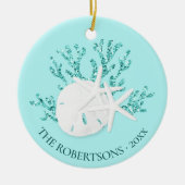 Kust Strand Kerst Zeesterren Familiefoto Keramisch Ornament (Voorkant)