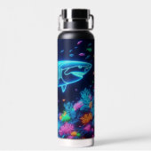 Kust/strand kleurrijke neon haai waterfles (Achterkant)