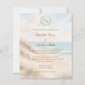 Kust strand monogram huwelijksuitnodiging (Voorkant)
