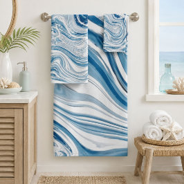 kust strand nautische golven aquarel blauwe wervel bad handdoek