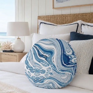 kust strand nautische golven aquarel blauwe wervel rond kussen