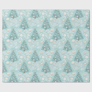 Kust Strand Oceaan Kerstbomen Vakantie Blauw Cadeaupapier