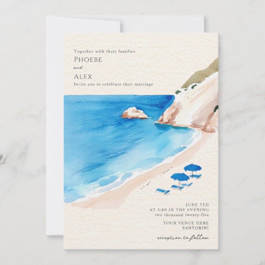 Kust strand paraplu's bruiloft kaart (Voorkant)