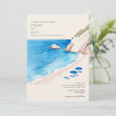 Kust strand paraplu's bruiloft kaart (Staand voorkant)