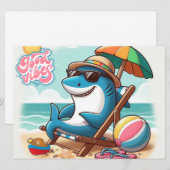 Kust / strand schattige cartoon haai feestdagenkaart (Voorkant / Achterkant)