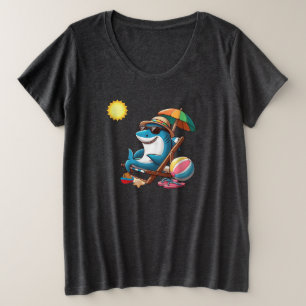 Kust / strand schattige cartoon haai grote maat t-shirt