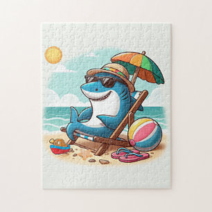 Kust / strand schattige cartoon haai legpuzzel