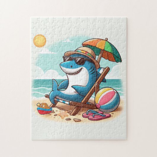 Kust / strand schattige cartoon haai legpuzzel (Verticaal)