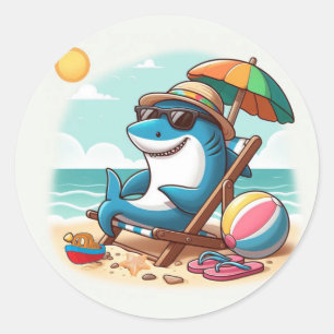 Kust / strand schattige cartoon haai ronde sticker
