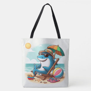 Kust / strand schattige cartoon haai tote bag