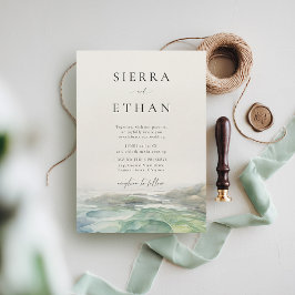 Kust Strand Tide Pool Ecru Groen Elegante bruiloft Kaart