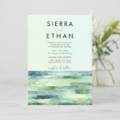 Kust Strand Tide Pool Zee Green Stripes Wedding Kaart (Staand voorkant)