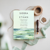 Kust Strand Tide Pool Zee Green Stripes Wedding Kaart