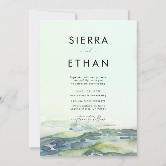 Kust Strand Tide Pool Zee Groen Modern Wedding Kaart (Voorkant)