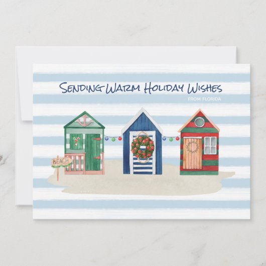 Kust Strand Warme Wensen Strandhuisjes Vakantie Feestdagenkaart (Voorkant)