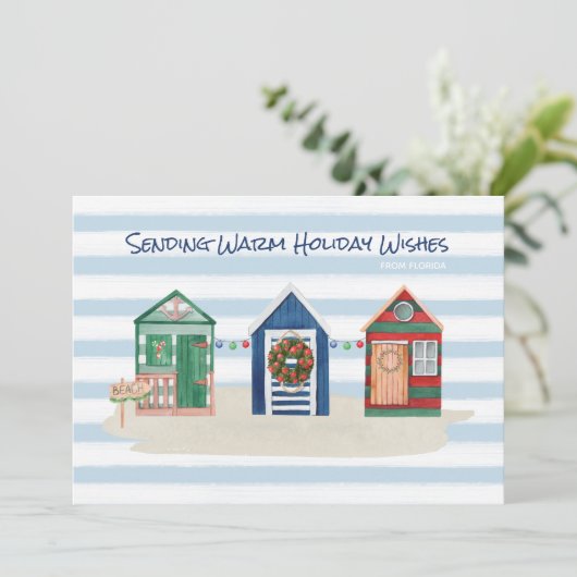 Kust Strand Warme Wensen Strandhuisjes Vakantie Feestdagenkaart (Staand voorkant)