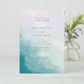 Kust Strand Zee Glas Blauwgroen Lavendel Chic Wedd Kaart (Staand voorkant)